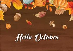 hola octubre con fondo de flor adornado de hojas. vector