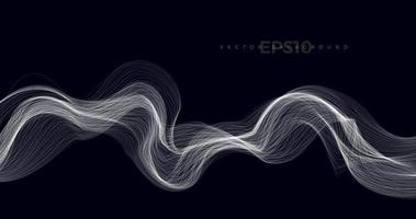Abstract white line wave on dark background. vector