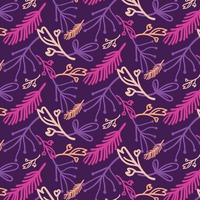 wild leaf and botanical pattern purple background vector