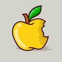Ilustración de vector aislado manzana amarilla con sombra en gris