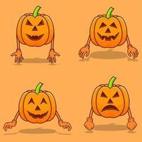 Set of pumpkins halloween with hand and shadow isolated vector