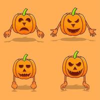 conjunto de calabazas halloween con mano y sombra vector aislado