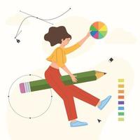 illustration of woman flying on a pencil vector