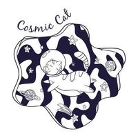 Cat Astronaut in Space Coloring Page vector