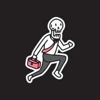 Skull businessman with a briefcase running. Vector for t-shirt