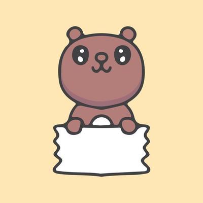 Cute baby bear holding empty note. illustration for t shirt, sticker.