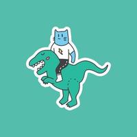 Trendy cat ride a dinosaur. Vector graphics for t-shirt prints