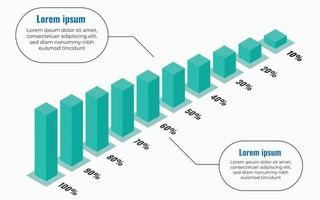 diseño cuadrado de porcentaje de infografía isométrica, gráfico de barras 3d, vector