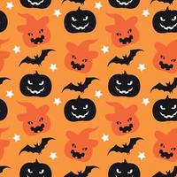 Seamless pattern Halloween background with pumpkins and bats vector