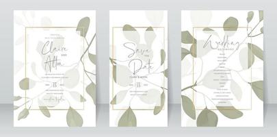 Wedding invitation template with green leaf design vector