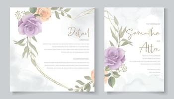 Elegant wedding card template with blooming rose ornament vector