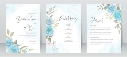 Wedding invitation card template with rose and leaf decoration vector