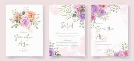 Elegant wedding card template with blooming rose ornament vector