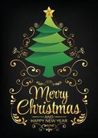 christmas tree with black and gold background vector