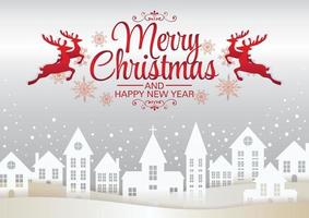 merry christmas art vector red reindeer above the sky