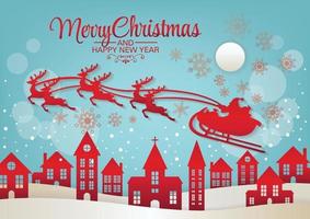 merry christmas art vector background red reindeer and santa