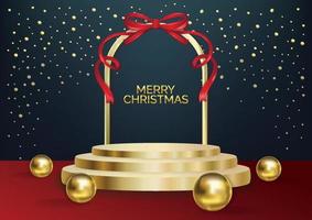 Christmas podium with red bow  art background vector