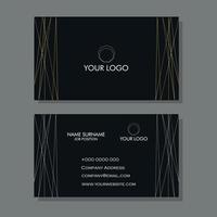 Black business card with white and gold line designs vector