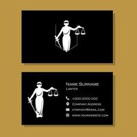 Black and white lawyer business card with illustration by Themis