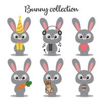 Collection of gray bunnies doing different activities vector