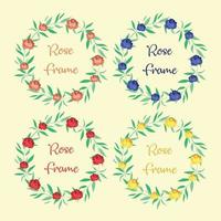 Rose and leaf frame set vector