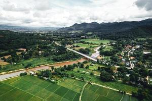 Landscape paddy rice field in Asia, aerial view of rice fields photo