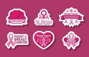 colección de pegatinas de cáncer de mama vector