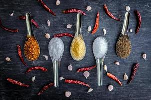 Ingredients and condiment on top of the table, Thai spicy ingredients. photo