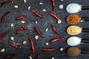 Ingredients and condiment on top of the table, Thai spicy ingredients. photo