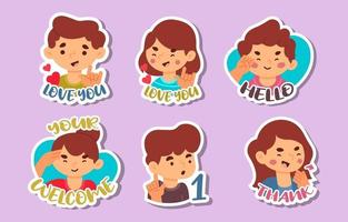 Cute Sign Languange Sticker Collection vector