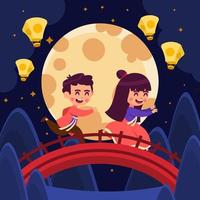 Couple of Children Playing during Mid Autumn Festival vector