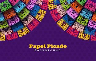 papel picado de varios colores sobre fondo morado vector