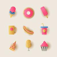 Various Junk Food in Paper Craft Icon Set vector