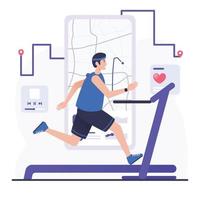 Man Running On Treadmill with Virtual Application vector