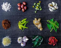 Ingredients and condiments on the table, Thai spicy ingredients. photo