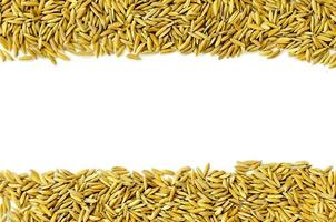 vista superior arroz con cáscara y semillas de arroz, grano de arroz integral y pila de arroz. foto