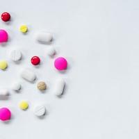 Close up of pills and drug, Pack of tablet drug and capsule pills. photo