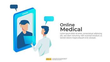 Call and chat doctor support concept. online health care service vector