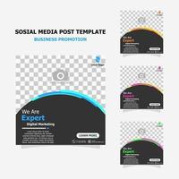 Social media post template set full colour style seven vector