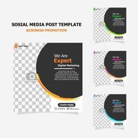 Social media post template set full colour style six vector