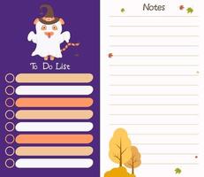 Autumn planner. Halloween ghost tiger. template to-do list and notes vector