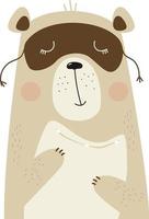 Cute sleeping animal. bear sleeps in sleep mask and pillow vector