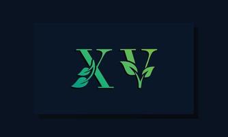 logotipo de xv inicial de estilo de hoja mínima vector