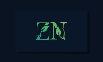 Minimal leaf style Initial ZN logo vector