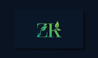 Minimal leaf style Initial ZK logo vector