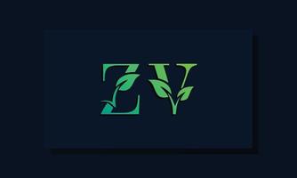 logotipo de zv inicial de estilo de hoja mínima vector