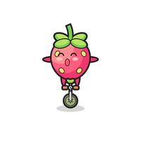 The cute strawberry character is riding a circus bike vector