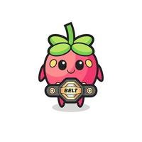 the MMA fighter strawberry mascot with a belt vector