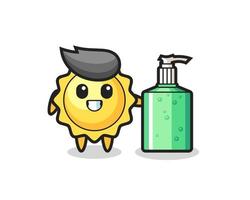 cute sun cartoon with hand sanitizer vector