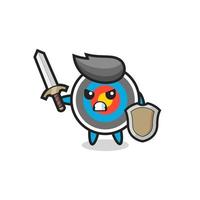 cute target archery soldier fighting with sword and shield vector